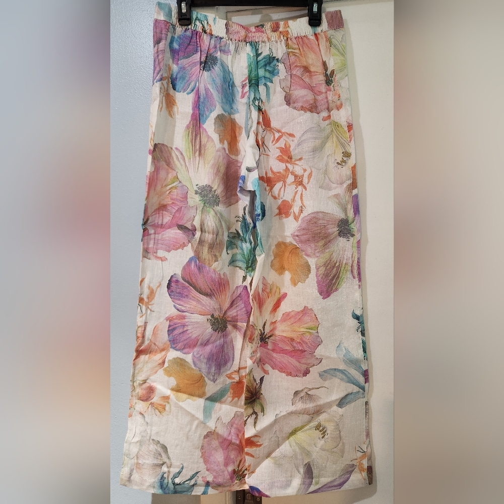Women's 120% Lino Floral Linen Pants, Size 48 (XL) - Picture 6 of 10
